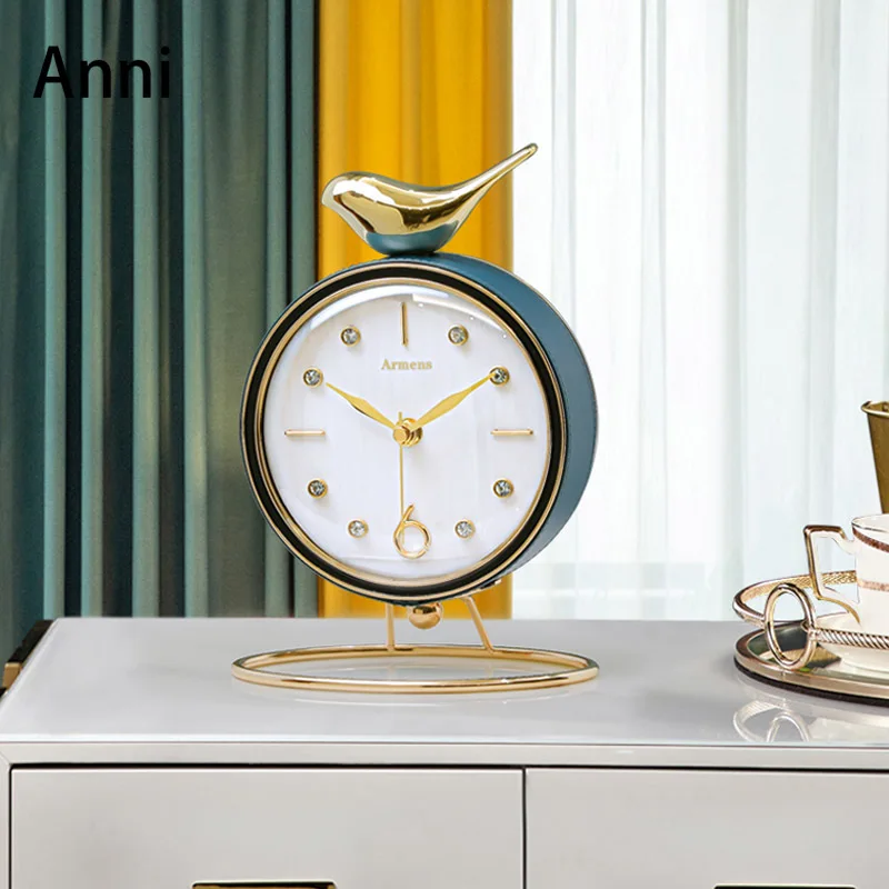 

Gilded Bird Decorative Digital Clock Nordic Modern Metal Small Desk Clocks Office Desktop Clock for Table Living Room Decoration