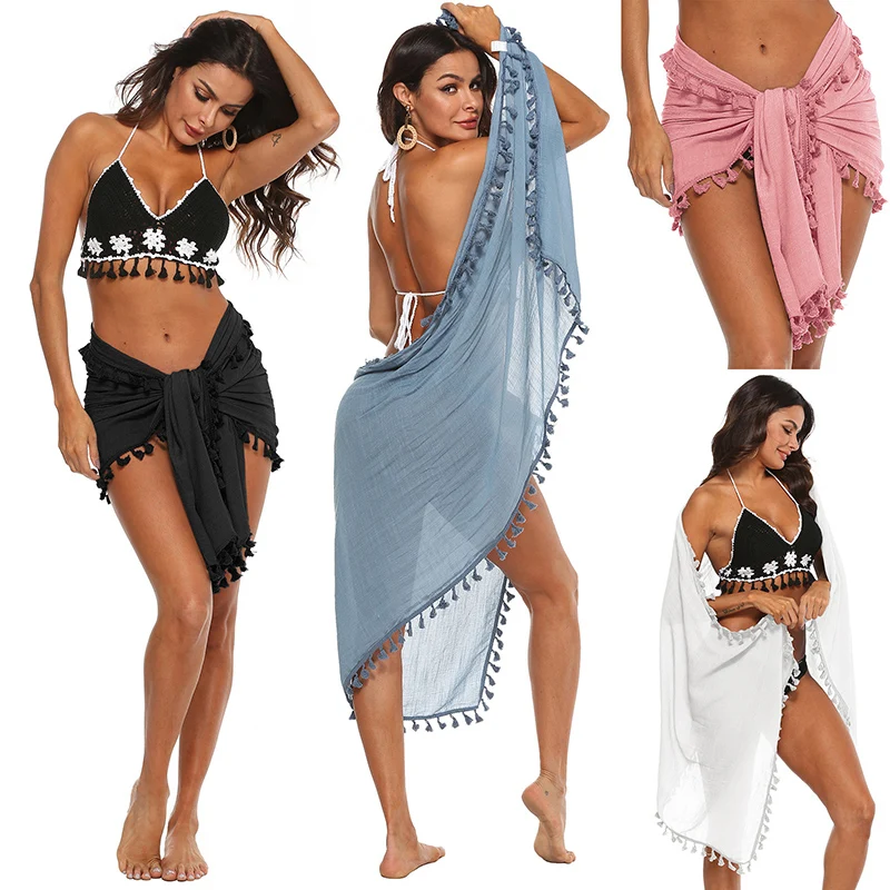 New Fashion Women Summer Swimwear Bikini Cover Up Beach Pareos Long Wrap Swim Skirt Wrap Sarong Dress Black White Beach Skirts