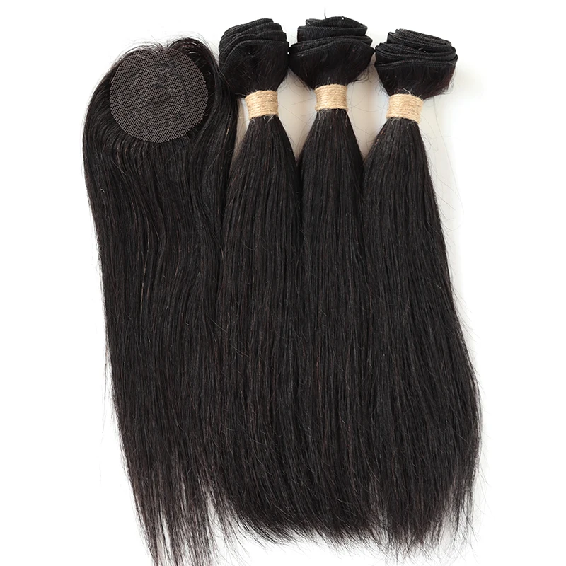 O cabelo encaracolado indiano curto bundles com fechamento circular, cabelo humano natural, Kinky