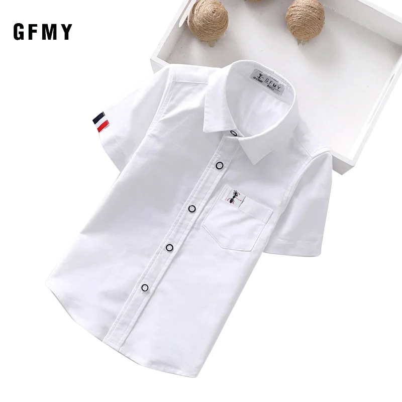 GFMY 2020 Summer Hot Sale Children Shirts Casual Solid Cotton Solid Color Blue White Short-sleeved Boys Shirts For 2-14 Years