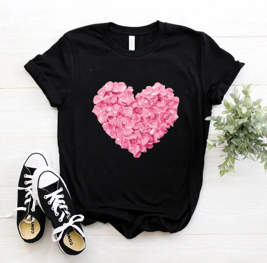 Pink Heart Flower Print Women Tshirt Casual Funny T Shirt Gift 90s Lady Yong Girl Drop Ship PKT-894