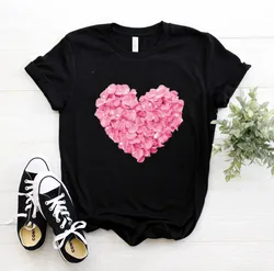 Camiseta con estampado de flores y corazón rosa para mujer, camiseta divertida informal, regalo de los años 90, PKT-894