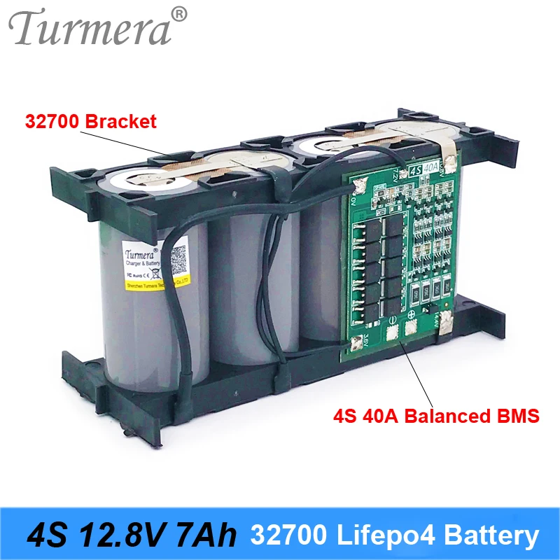 32700 Lifepo4 Battery Pack 4S1P 12.8V 7Ah with 4S 40A Balanced BMS for Electric Boat and Uninterrupted Power Supply 12V Turmera