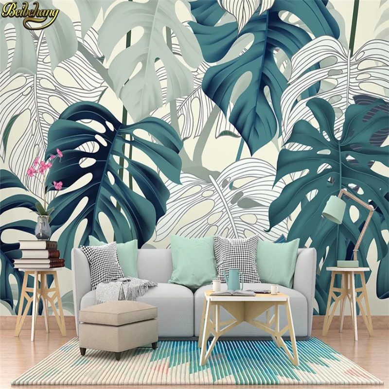 

beibehang Custom 3d wallpaper mural hand-painted tropical plants seamless mosaic background wall papel de parede 3d wallpaper