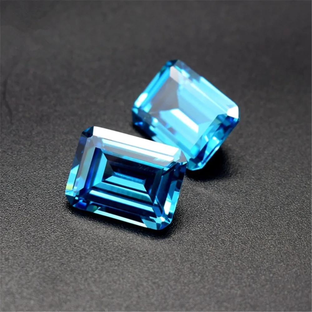 Aquamarine retângulo facetado pedra preciosa esmeralda corte aquamarine gem vários tamanhos para escolher C43A