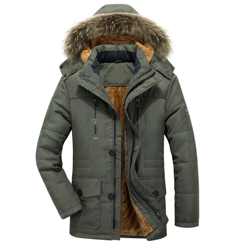 Mens Winter Jacket Thicken Warm Cotton-Padded Parka Coat Male Jackets Fur Hooded Fleece Coats Windbreaker Clothing Streetwear