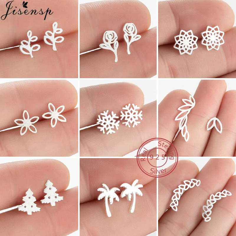 Bohemian Silver 925 Earrings Jewelry Leaf Ear Climber Snowflake Earrings Studs for Women Everyday Jewelry Boho Plant Earing