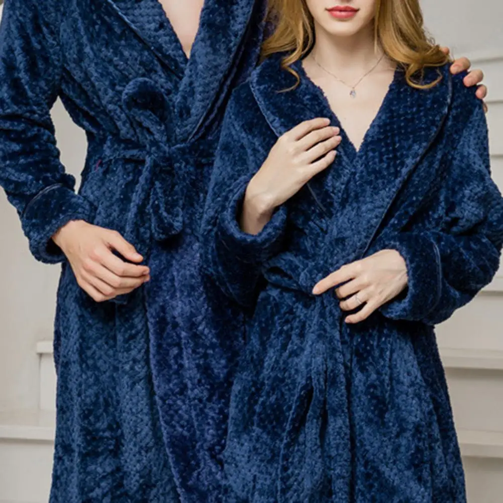 Winter Sleep Bath Robe Women Men Warm Fleece Bath Robes Bathrobe Solid Color Thicken Ankle-Length Bath Robe Night Gown Sleepwear