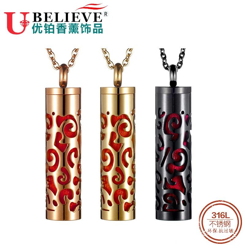 Ubelieve Stainless Steel Locket Pendant Perfume Essential Oil Aromatherapy Diffuser Necklace Locket Gold Color Necklace Women