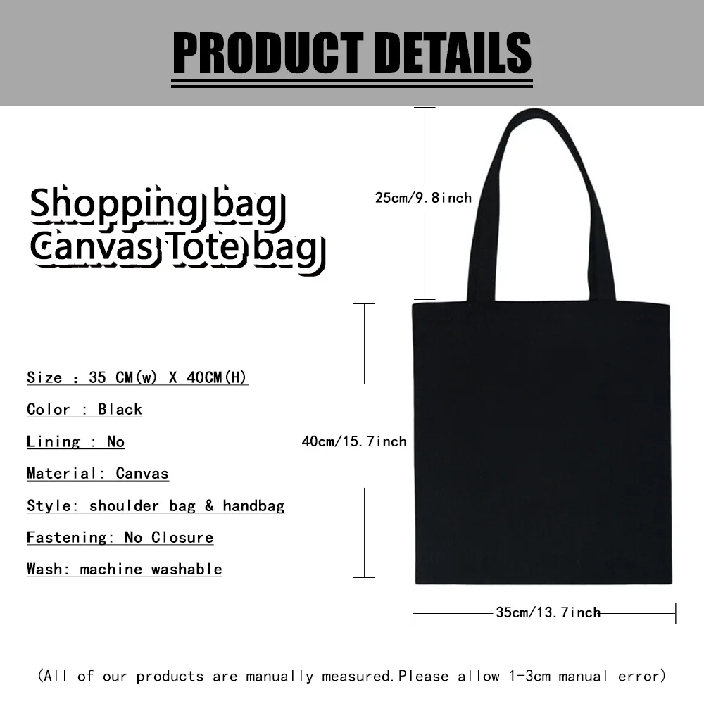 Shopping Bag Women Canvas Tote Bags Wild Series Printing Eco Bag Shopper Shoulder Bags Black Harajuku Style Canvas Handbag