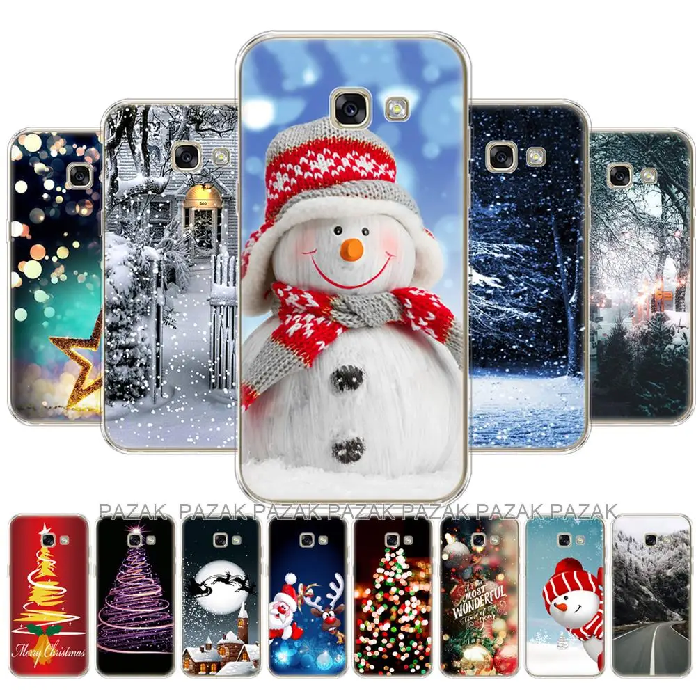 For Samsung Galaxy A3 2017 Case A320 A320F Back Phone Cover FOR Samsung A3 2017 Coque Bumper winter christmas snow tree new year