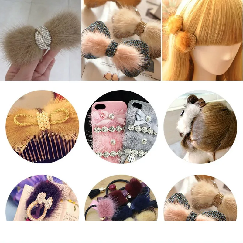 Bowknot Mink Fur Pompom 3*7cm Rectangle Fluffy Mink Ball Girl Headdress Hair Accessories Clothing Bag Hat Decoration Material