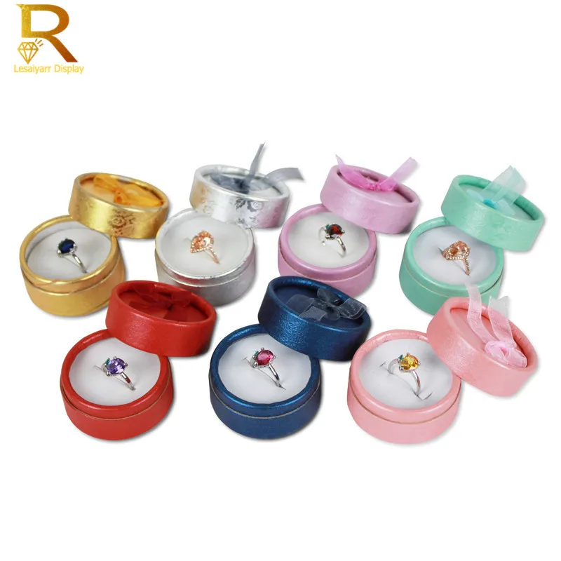 

Jewelry Display Box Cardboard Necklace Earrings Ring Box Round Packaging Gift Box with Sponge Ribbon Wholesales 24pcs/lot