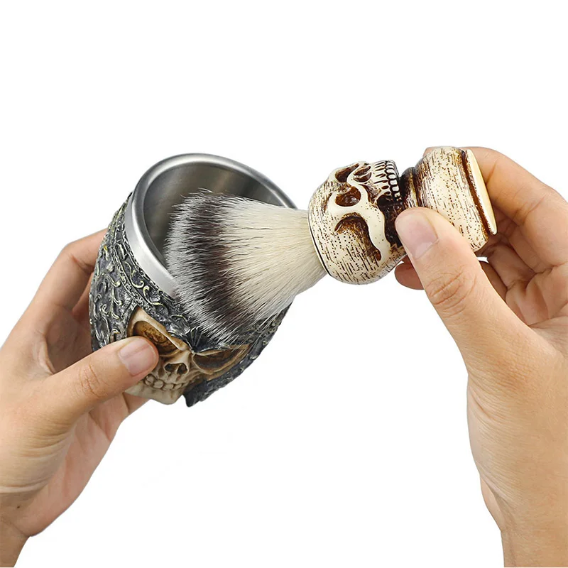 

Professional Barber 2in1 Artistic Souvenir Skull Ornament Beard Cleaning Tool Foaming Soap Bowl And Shaving Brush Sets