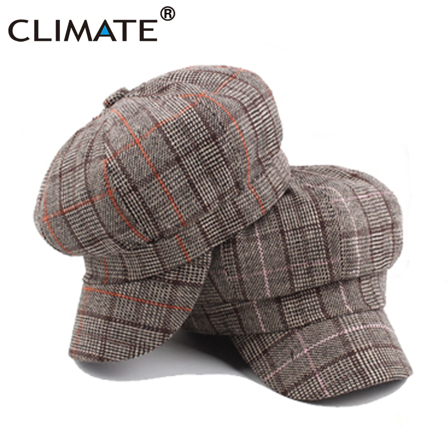 Béret octogonal en laine pour femmes, casquette de printemps, à carreaux, à la mode