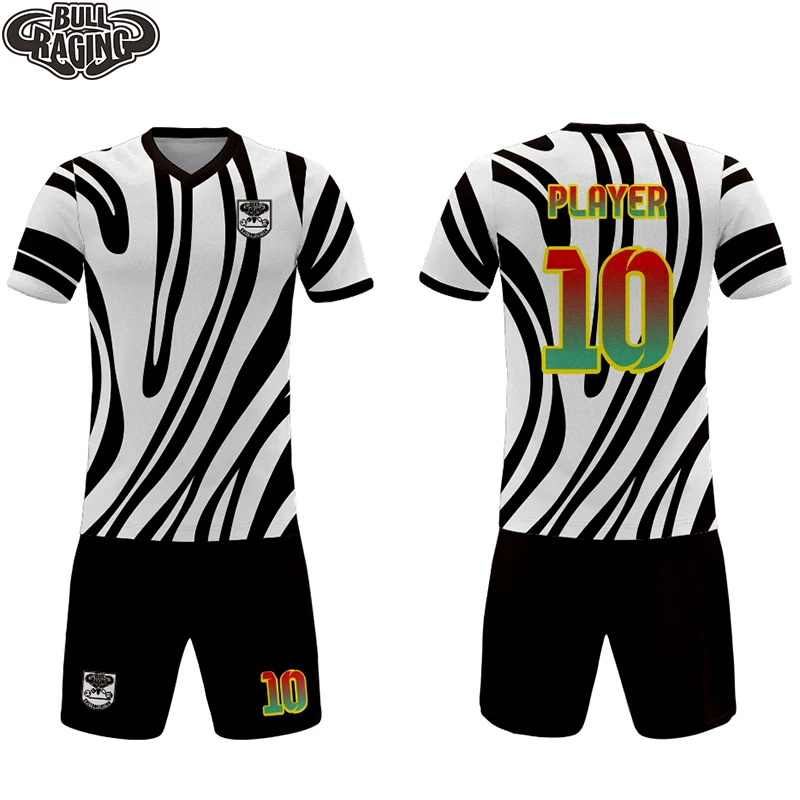 

classic black and white curved stripes mens soccere jersey football jersey sulbimation sportswear uniform