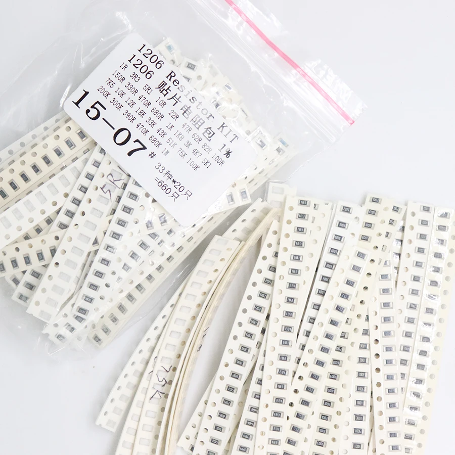 1206 SMD Resistor Kit Assorted Kit 1ohm-1M ohm 1% 33valuesX 20pcs=660pcs Sample Kit