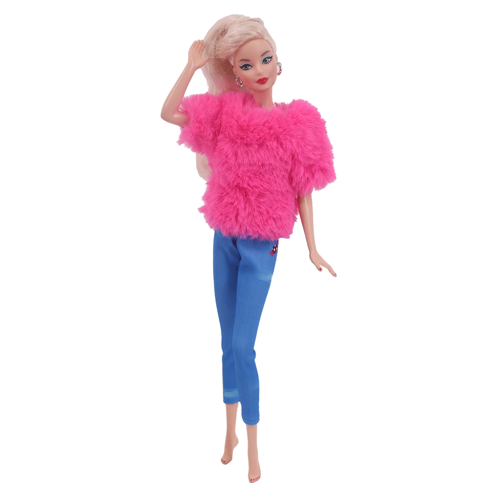 Puppe Kleidung Plüsch Schal Mode Mantel Zwei-stück Top Kleid Hosen Fit 11,8 Zoll Barbies Puppe, 30cm BJD Mädchen, Puppe Zubehör Spielzeug Gir