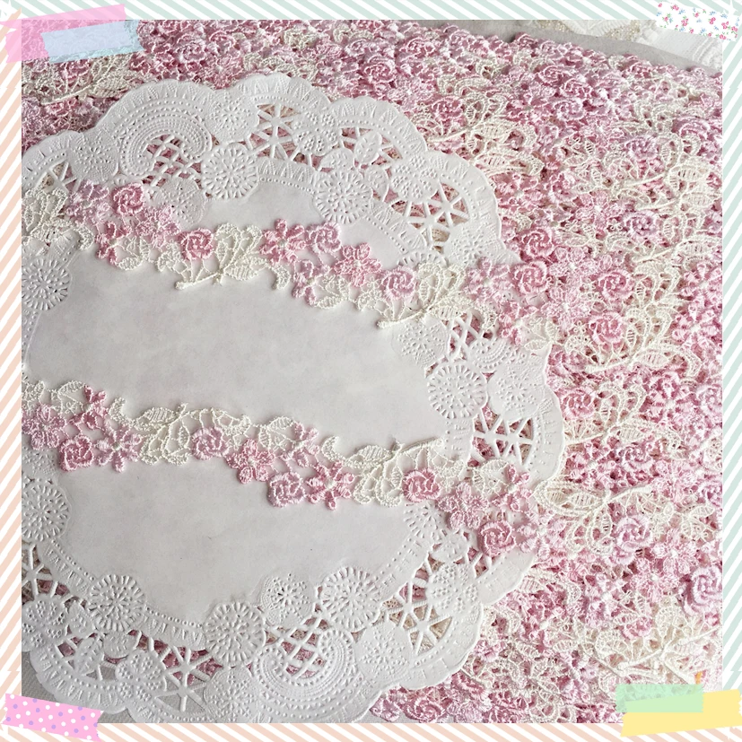 2yards/2.5cm Light pink Delicate Polyester Small Flowers Lace Trims Lace Ribbon DIY Baby Clothes Dress Accessories