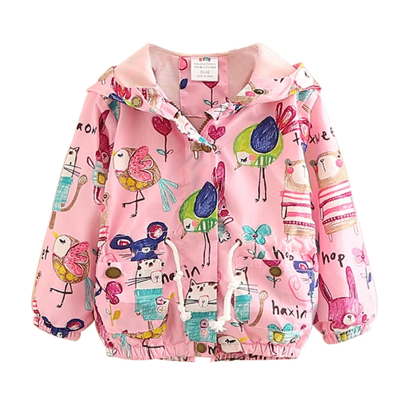 2024 Fashion Korea Style Spring Autumn 2 3 4 6 8 10 Years Children Long Sleeve Cartoon Print Baby Kids Girls Hooded Jacket