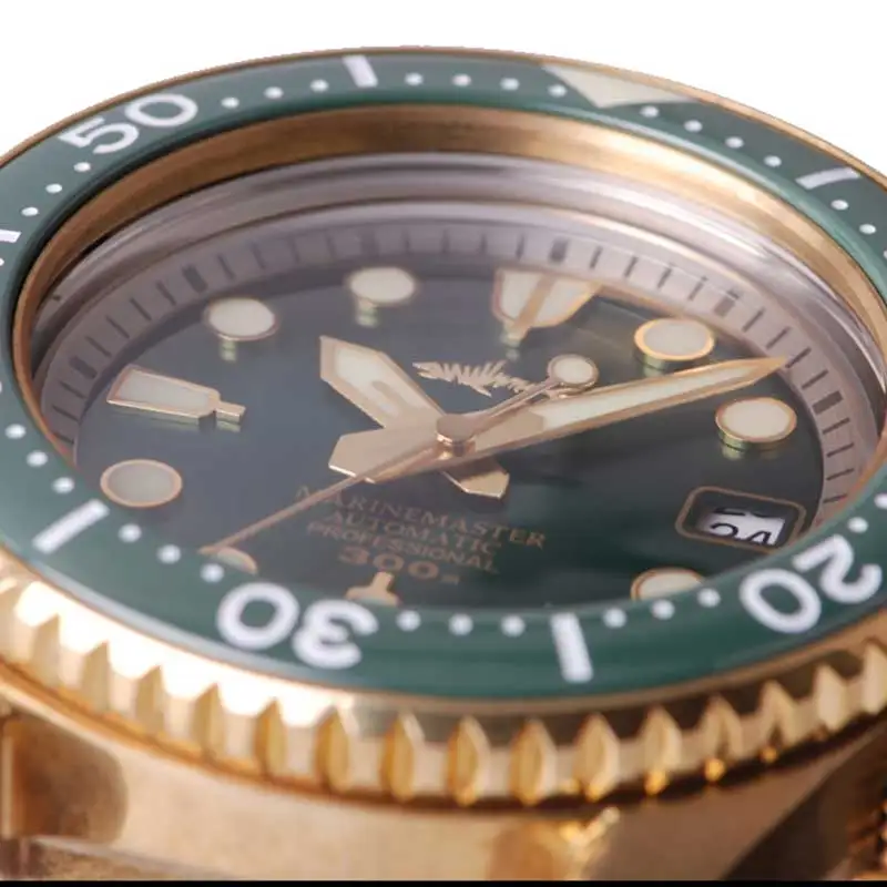 Heimdallr Men\'s Bronze Diver Watch MM300 green Dial Sapphire crystal NH35 Automatic Movement  Water Resistant Watch C3 Luminous