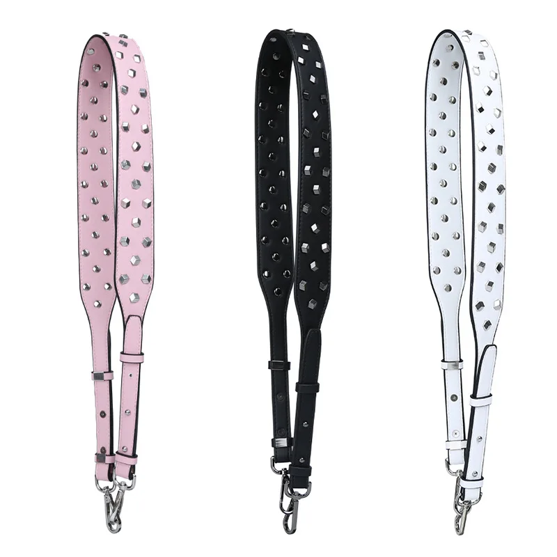 Square Metal Rivet Decorate Handbag Strap Wide Adjustable Length Solid Color Black Blue White Bag Belt Handle DIY Accessories