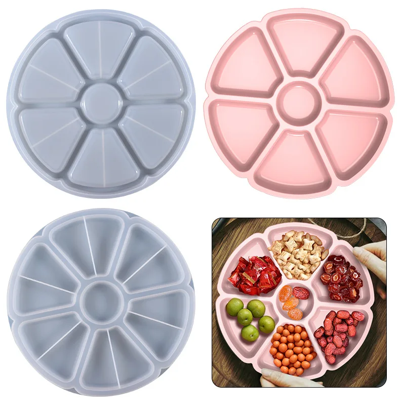 7 Holes Flower Shaped Fruit Storage Tray Silicone Molds for Diy Handmade Plaster Nut Plate Resin Mould Home Decoration