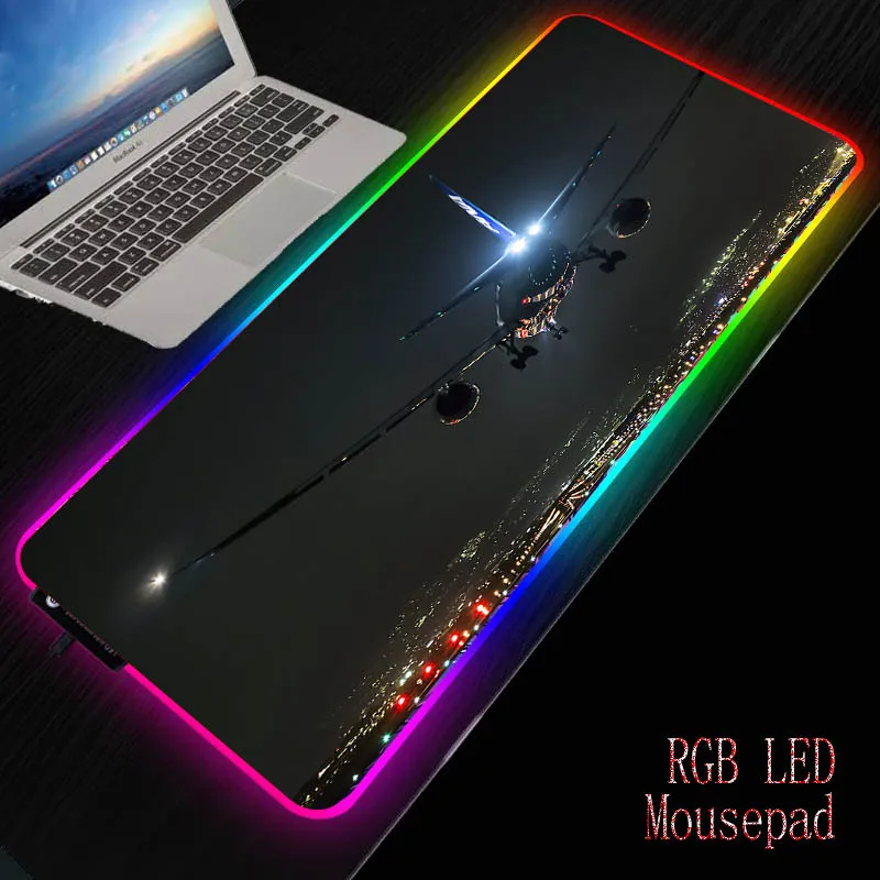 Airplane Computer Mouse Pad RGB LED Light Game MousePad Large Mouse Pad Gamer XXL Mause Carpet PC Desktop Pad Gaming Desk 90x40