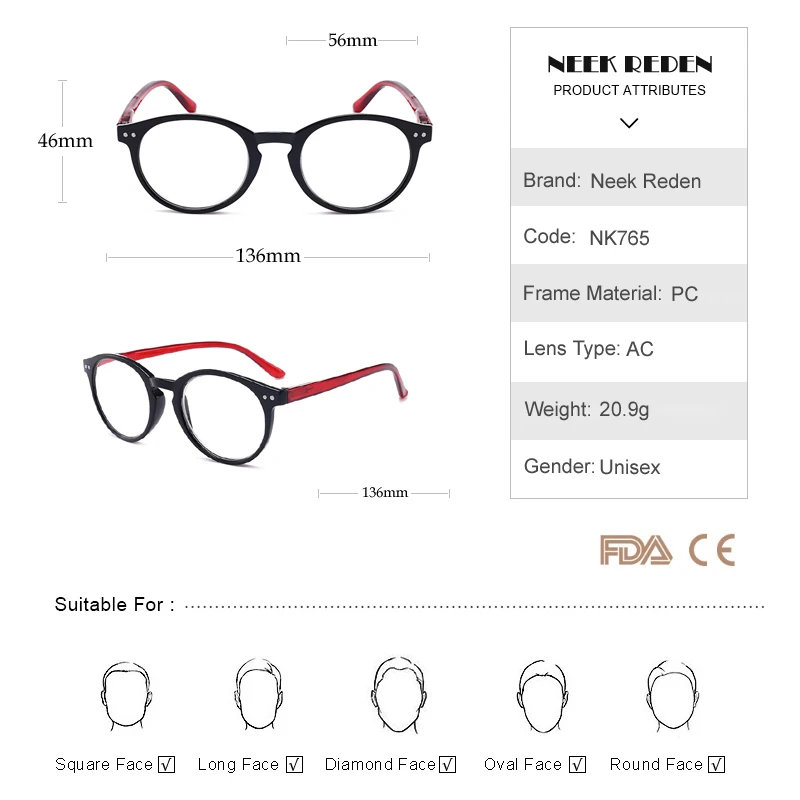 Red Black Women Reading Glasses Retro Round Men Resin Lens Presbyopic Magnifier Eyewear With Diopter +0.5 +1.25 +1.75 +2.75 +3.5