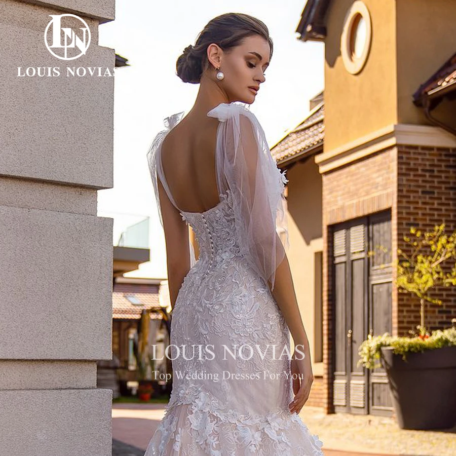 LOUIS NOVIAS Robe De Mariée Sirène 2022 Romantique Appliques Perles 3D-Flower Bouton sans manches Broderie Chérie Robe De Mariée