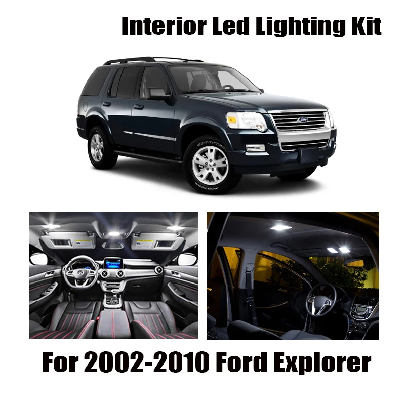 8pcs White Car LED Light Bulbs Interior Package Kit For Ford Explorer 2002-2010 Map Dome Trunk Door License Plate Light Lamp