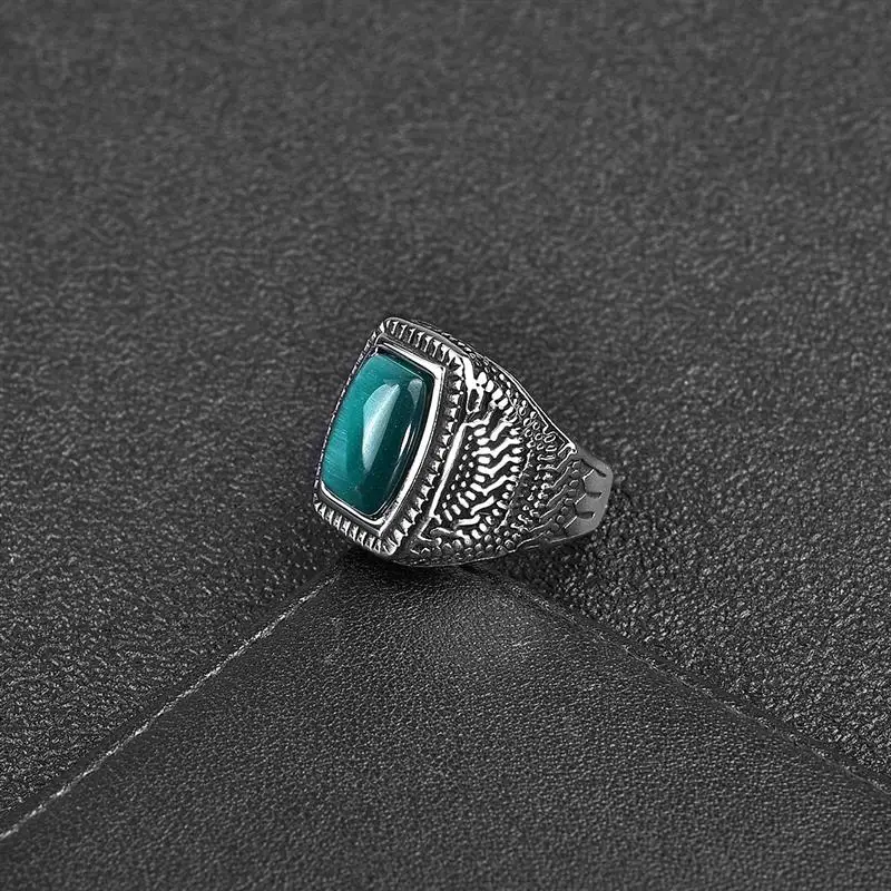 2021 New Fashion Men Ring Green Stone Stainless Steel Charm Punk Hiphop Finger Rings Male Charm Jewelry Accessories Wholesale