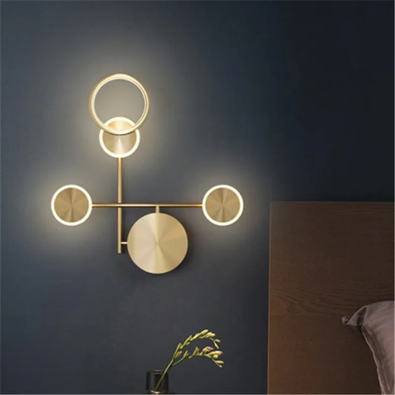 

Nordic Minimalist Copper Led Wall Lamp Light Luxury Aisle Living Room Background Bedroom Bedside Wall Sconce Lights