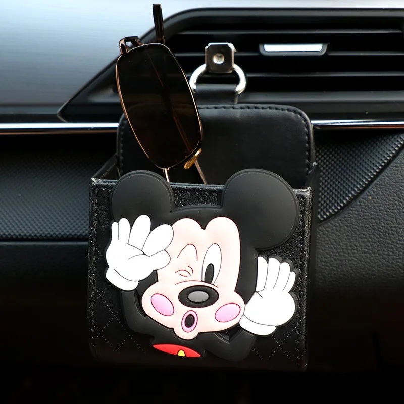 Disney Mickey Minnie Car Storage Bag  PU Mickey Mouse Storage Box Glasses Mobile Phone Stand Accessories Anime Toy Figure Gifts