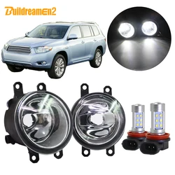 Buildreamen2 Car H11 Fog Light Assembly Lampshade + Bulb DRL 12V Accessories For Toyota Highlander 2008 2009 2010 2011 2012