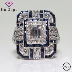 HuiSept Trendy Women Ring 925 Silver Jewelry Geometric Shape Zircon Gemstone Rings for Wedding Party Accessories Wholesale