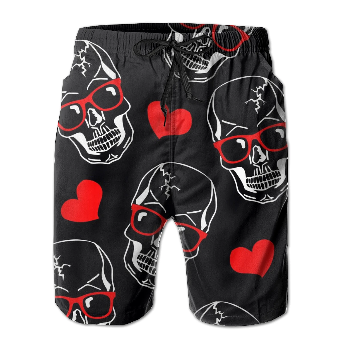 Men's Beach Short Swim Shorts Skull With Sunglasses And Hearts Surfing Maillot De Bain Sport Men's Board Shorts Swimwear