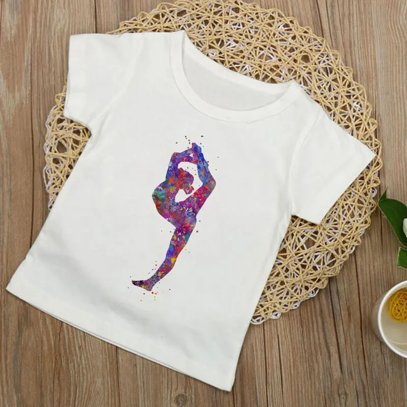 

2020 Girls Clothes Gymnastics Painted Novelty Feather Love Pattern Printed T Shirt Girl Harajuku Kids Tshirt Boys Tshirts