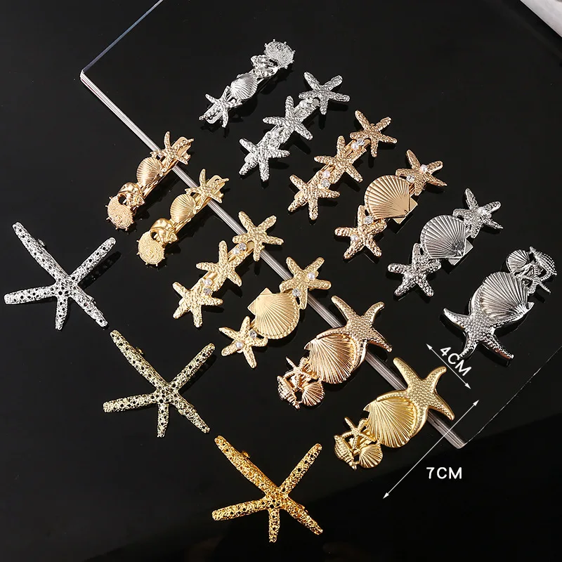 Women Ocean Seas Shell Springs Hairpins Starfish Barrettes Girls Hair Clips Gold Silver Hairgrips Hair Pin Hair Accessories