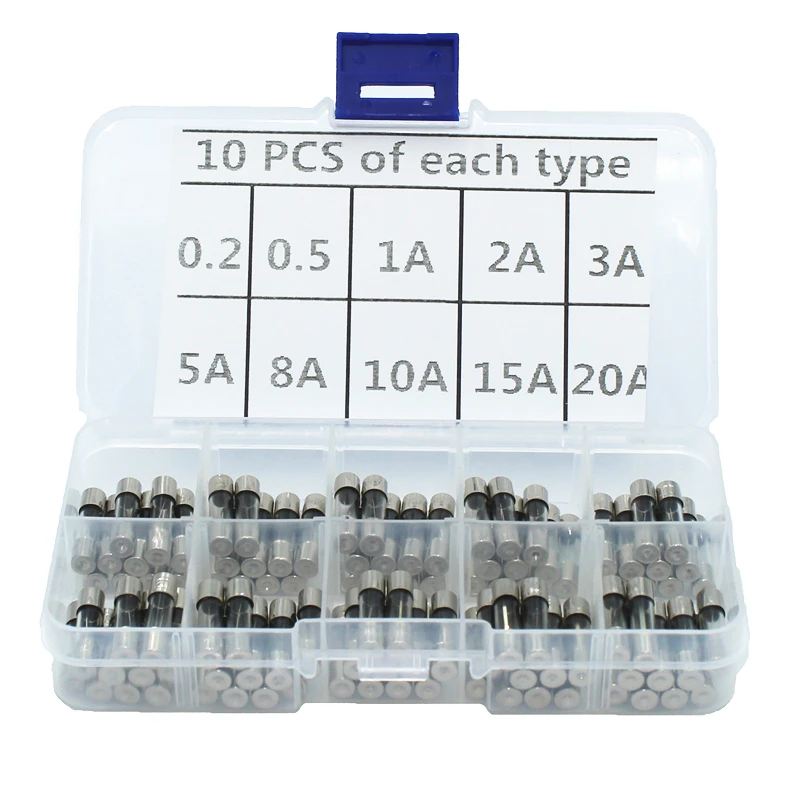 Promotion! 100Pcs Set 5x20mm Quick Blow Glass Tube Fuse Assorted Kits,Fast-blow Glass Fuses