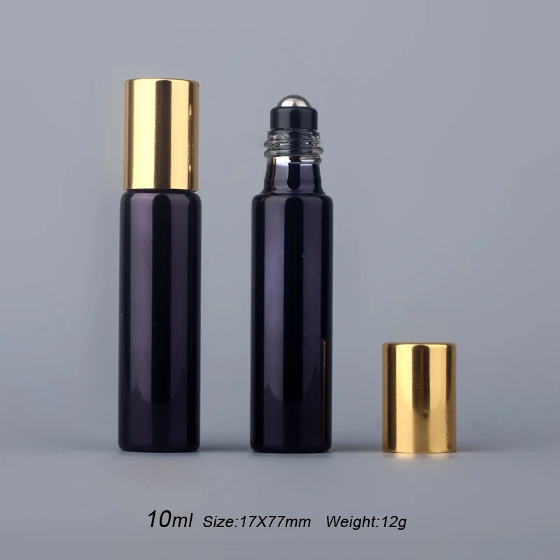 50Pcs/Lot 10ml Essential Oil Bottles Refillable Black UV Glass Perfume Bottle With Roll On Empty Essential Oil Vial For Travel