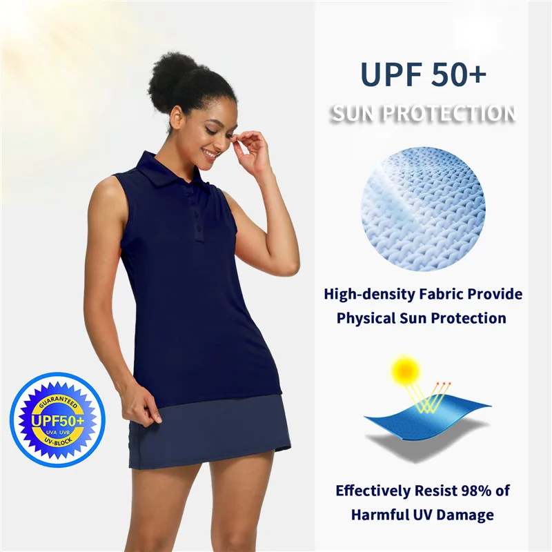 Womens Polo Sleeveless Shirts UPF 50+ Quick Dry Golf Tennis Athletic Tank Tops Outdoor Sports