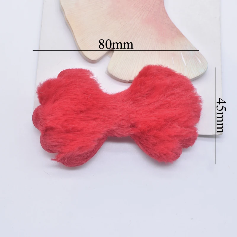 12Pcs 80*45mm Padded Plush Furry Bow Tie Applique for DIY Baby Headwear Hairprin Accessories Clothes Hat Sewing Patches Decor