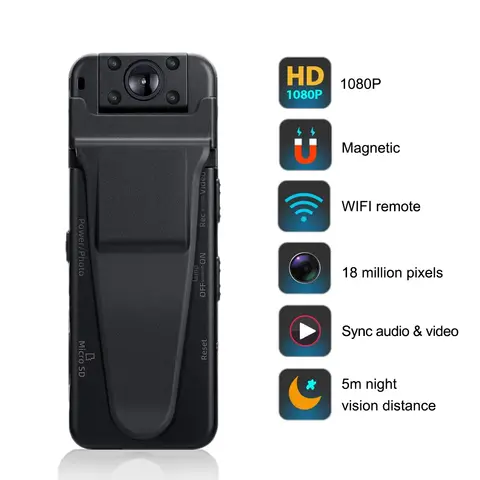 A8 Vandlion 바디 마운트 디지털 카메라 WiFi HD DVR 비디오 레코더 캠 180 학위 야간 모션 감지 미니 캠코더