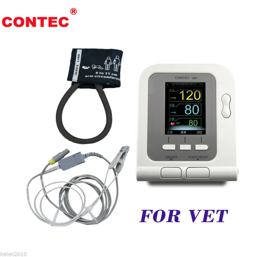 CONTEC 08A-VET Digital Blood Pressure Monitor,Veterinary/Animal NIBP+SPO2 Probe(Optional) Three Cuffs, Power Adapter