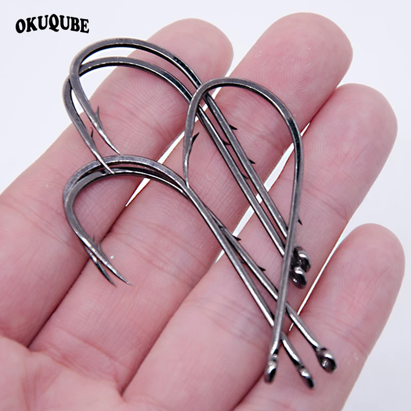 50pcs/lot Long Shank Fishing Hook For Fishing Live Bait With Double Bait Keeper Barbs High Carbon Steel With Anti-rust Fishhooks