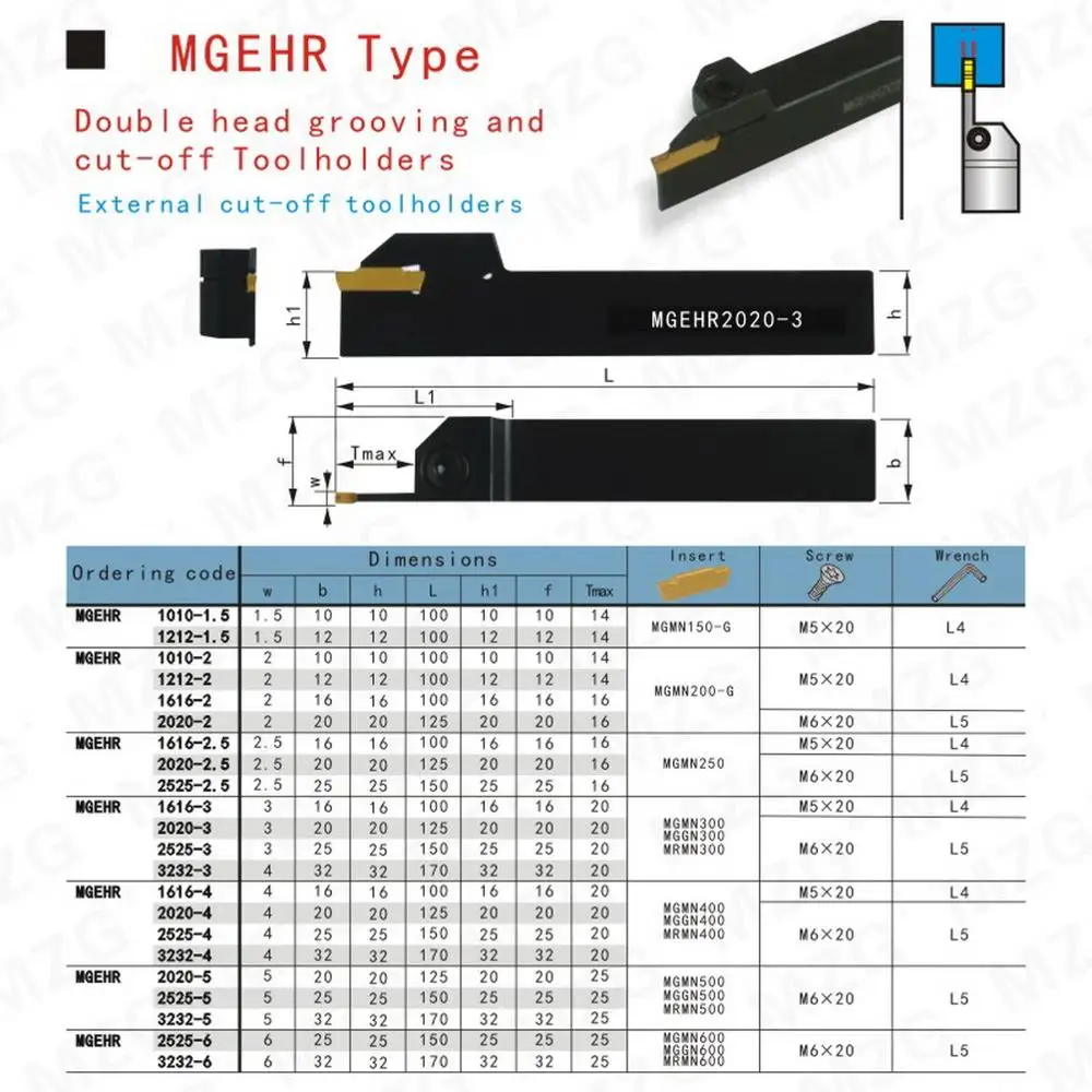 MZG MGEHR MGEHR1616 MGEHR2020 MGEHR2525 Spring Steel Deeper Groove Cutter CNC Lathe External insert MGMN Toolholders Grooving