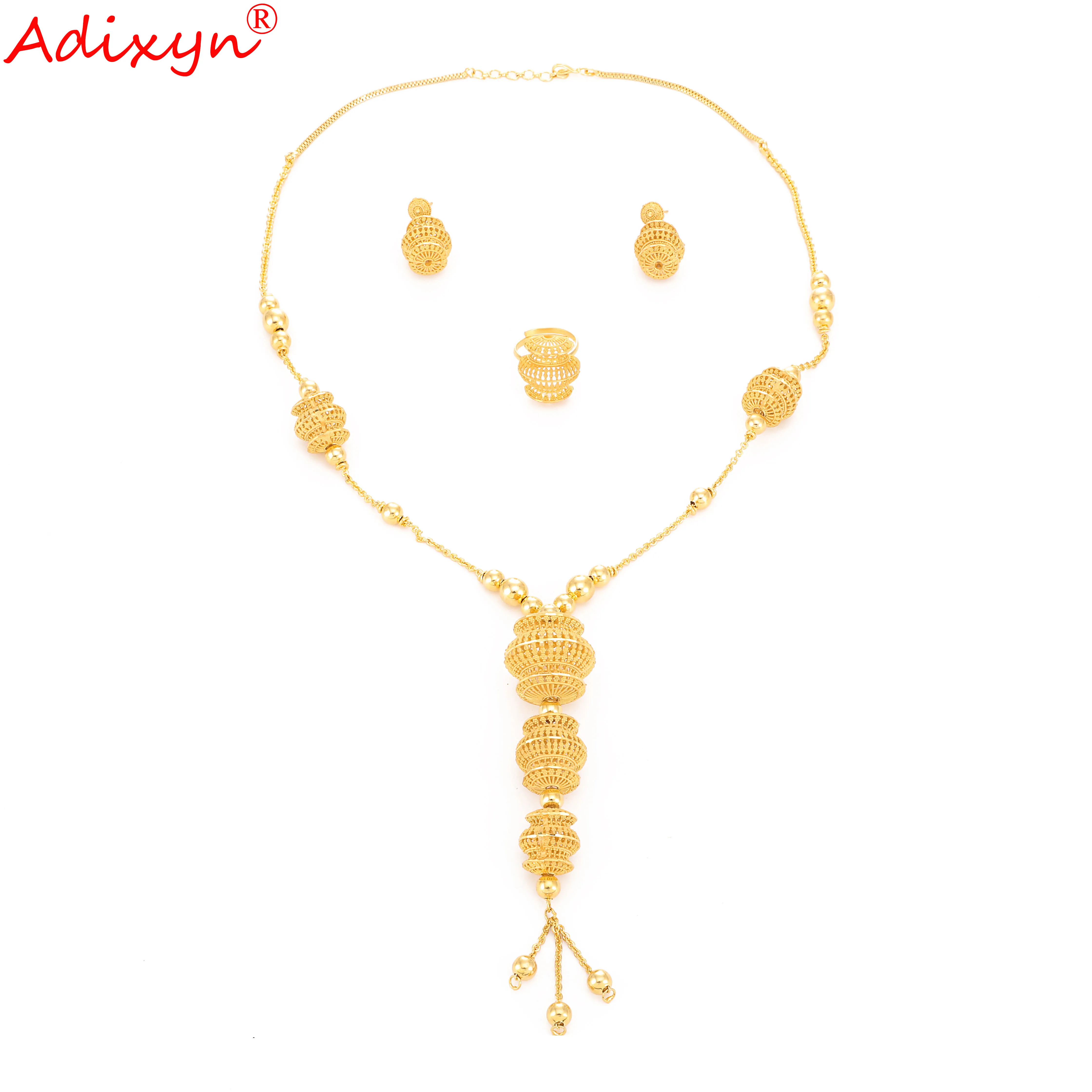 Adixyn 24k Long chain Earrings Ring Africa Jewelry set Gold Color Indian Ethiopian Dubai Anniversary Jewelry Gifts N1021H1