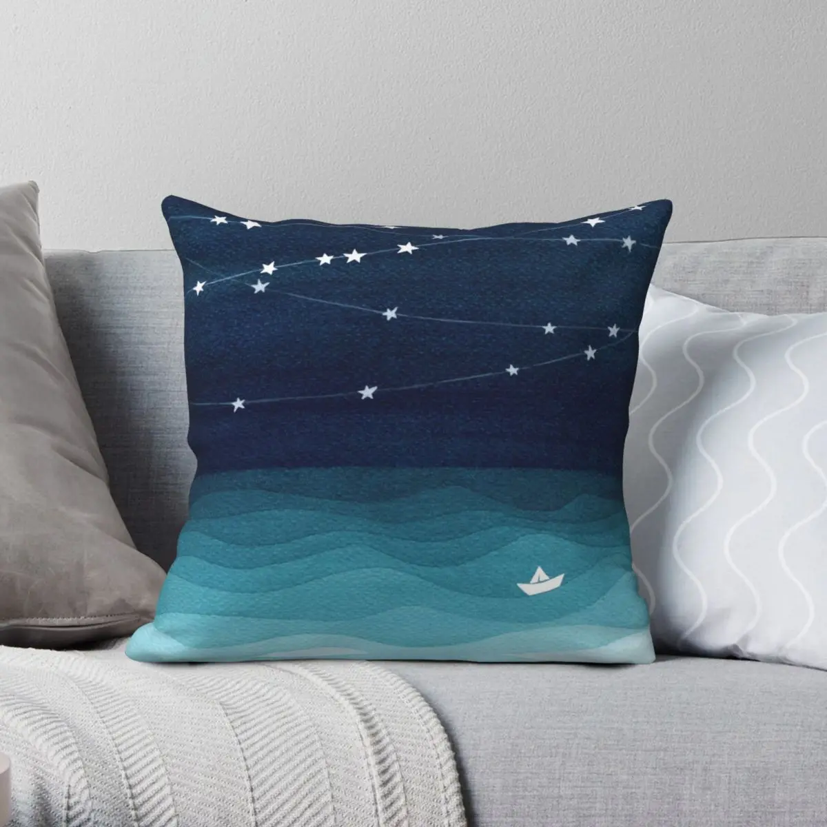 Garland Of Stars Teal Ocean Square Pillowcase Polyester Linen Velvet Zip Decor Pillow Case Home Cushion Cover