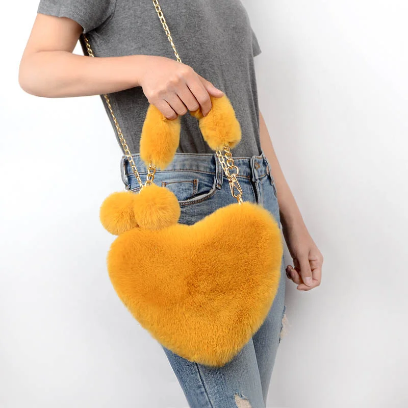 Fashion Artiflcial Fur Bag Designer Luxury Brand Heart-Shaped Fur Bag Shoulder Bag Lady Messenger Bag Handbag Casual Handbag